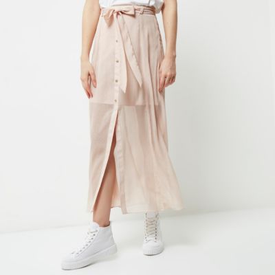 Light pink sheer button through skirt